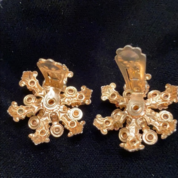 Pink rhinestone clip earrings Vintage - Picture 3 of 4